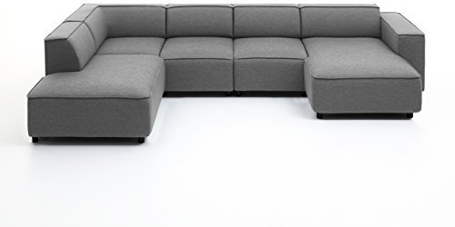 Atlantic Home Collection BULKY Wohnlandschaft Ecksofa, Récamière links, Stoff, hellgrau, 195 x 324 x 70 cm