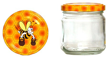 60 x Rundglas 212ml 250g mit 66er Twist-Off Deckel Comic Biene