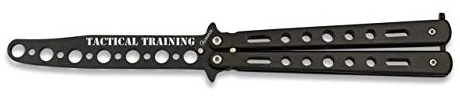 Navaja Mariposa INOX inoxidable Entrenamiento Negro para entrenar artes marciales, dummy, airsoft, paintball, practicar, decoración, 100% seguro Albainox 02157 + Portabotellas de regalo