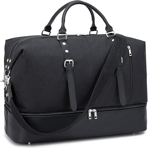 LEDAOU Damen Weekender Groß Reisetasche mit Schuhfach Herren Wasserdicht Handgepäck Frauen Schultertasch Sporttasche 55L 40 Geburtstag Frauen männer Schwarz