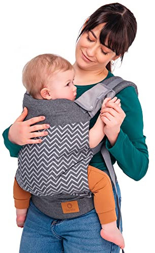 LIONELO Margareet Baby Trage, 3 Tragepositionen, richtige Position des Babys, versenkbare Haube, doppelter Schutz, hautfreundliche Materialien, Gürtel, TÜV Zertifikat