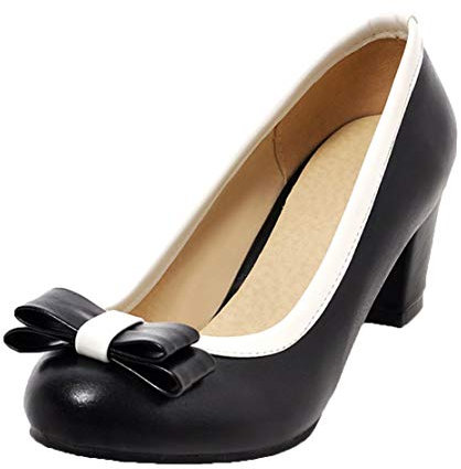 MISSUIT Damen Vintage Rockabilly Schuhe Chunky Heels Pumps mit Blockabsatz und Schleife Retro Runde Zehen(Schwarz,39)