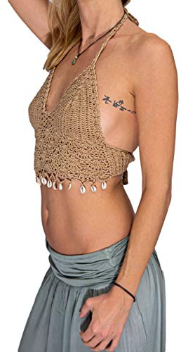 Mienloco - Top da donna lavorato all'uncinetto con conchiglie, Tortilla., S