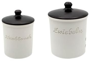 LISINA Keramik & Design - Keramik Set M (Zwiebeltopf M und Knoblauchtopf weiß/schwarz)