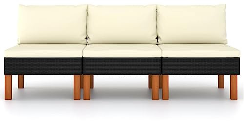 vidaXL 3X Eukalyptusholz Massiv Mittelsofa Sofa Lounge Gartensofa Einzelsofa Gartenmöbel Loungesofa Gartensessel Garten Terrasse Poly Rattan