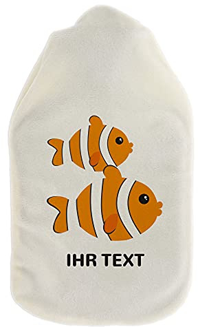 Wärmflasche Fische personalisiert, Bezug mit Namen, 800 ml | Fisch-Wärmflasche mit Wunschname – maritime Wärme für Angler und Sternzeichen Fische
