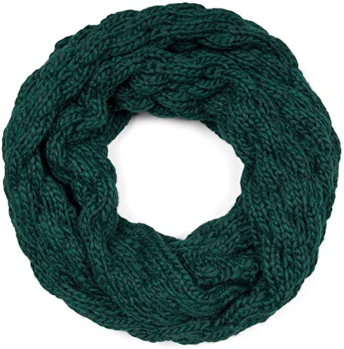 styleBREAKER Damen Strick Loop Schal Einfarbig mit Bubblemuster, warmer Winter Strickschal, Raspberry Pattern Schlauchschal 01018167, Farbe:Dunkelgrün