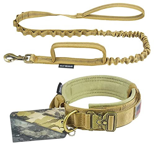 MissFox Hundehalsband, Gepolstert Taktisches Hunde Halsbänder und Hundeleine Set, Einstellbar Nylon Halsband Hund mit Handgriff, Reflektierende Hunde Leine Set für Mittlerer und Große Hunde S-L