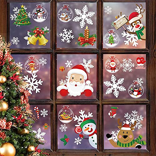 224 Stück Weinachten Fenstersticker, Aufnehmbare Fensterbilder Weihnachten Aufkleber Weihnachtssticker PVC Fensteraufkleber Fensterdeko Selbstklebend, DIY Winter-Deko Weinachts Dekoration