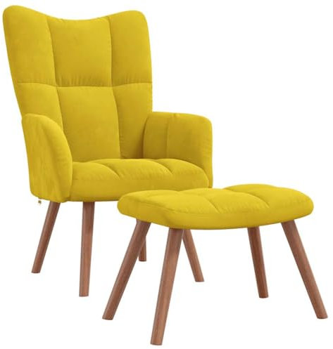 vidaXL Relaxsessel mit Hocker Sessel Fernsehsessel Polstersessel Polsterstuhl Relaxstuhl Loungesessel Armsessel Ohrensessel Senfgelb Samt