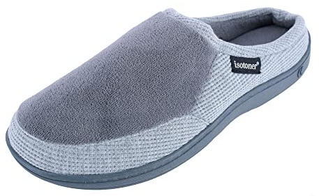 Isotoner Travis Sweat à capuche en micro-éponge et gaufré avec chaussons en mousse à mémoire de forme pour homme, cendre, 45/46 EU