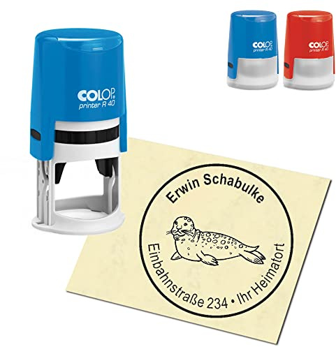 Stempel Adressstempel personalisiert - Robbe - rund ∅ 40mm Automatikstempel als Firmenstempel Namensstempel Bürostempel