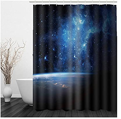Banemi Duschvorhang Textil Inklusive Ringe, Duschvorhang Antischimmel Schwarz Blau Nachthimmel 120X180cm für Eck Dusche mit 12 Duschvorhangringen