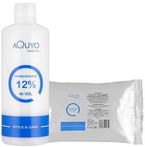 Style & Care Blondierpulver 500g + Creme Oxydant Entwickler 12% (500ml) zum blondieren oder aufhellen der Haare | Set Blondierungspulver und Wasserstoffperoxid H2O2