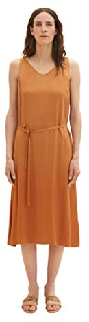 TOM TAILOR Damen 1036662 Satinkleid mit Bindegürtel, 31650-Terracotta Brown, 44