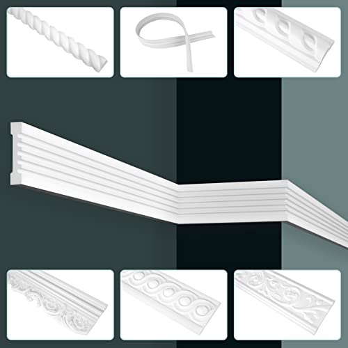 GRAND DECOR Moulures murales plates, mousse rigide PU & flexible - Moulures murales 2m style baroque à motifs, moulures décoratives pour cadre (2 mètres CR746 blanc)