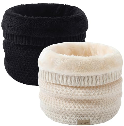 HYUET 2 Pack Bufanda Circular de Punto Grueso Calentador de Cuello Suave Forro Polar Bufanda Térmica Tubo para Cuello Esquiar Motocicleta Bicicleta Senderismo Hombres Mujeres Invierno