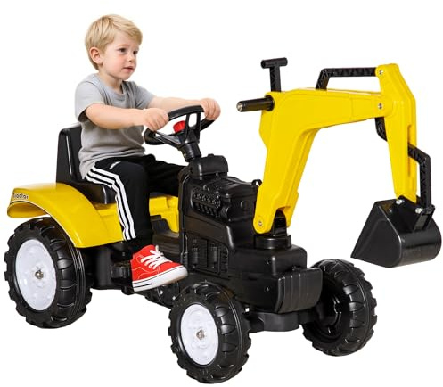 HOMCOM Kids Ride on Digger Pedal Go Kart Pretend Play Construction No Power Truck with Horn for 3-6 Years, Yellow