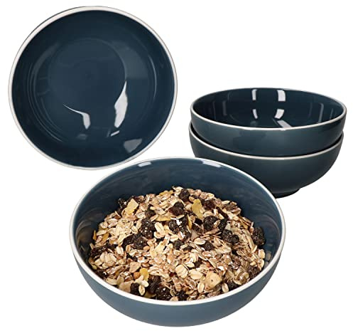 MamboCat Linus blau 4er Set Bowl-Schale I 700 ml I 4 Personen I Ø 17 cm I dunkelblaue Steingut-Schälchen mit weißer Kante I maritimes Design I Schüssel für Müsli, Salat, Fingerfood, Dessert & Co.