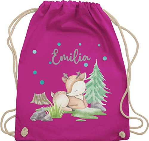 Turnbeutel Rucksack - Reh mit Name personalisiert I Rehlein I Rehkitz I Waldtier - Unisize - Fuchsia - kindergarten kindergartenrucksack tier waldtiere beutel tasche für kita tiere personalisierte