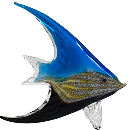 DECRZPB Glasfigur Blauer tropischer Fisch handgefertigt geblasenes Kristallglas Briefbeschwerer Glasurkunst für Tischdekoration Heimdekoration