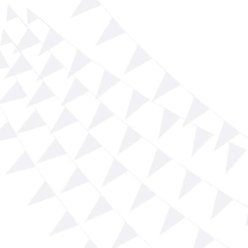 Blanc Drapeaux Triangle Banniere Bunting de Partie Guirlande Fanion Tissu Pennant Banderole Coloré pour Fête Anniversaire Mariage Noel Cérémonies Jardin Intérieur Extérieur Décoration-10M