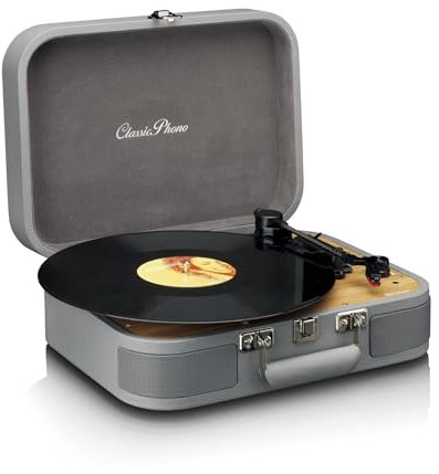 Lenco Classic Phono TT-116 Bluetooth-Plattenspieler mit 3 Geschwindigkeiten - 33, 45 und 78 U/min - Vintage-Vinyl-Plattenspieler - RCA-Ausgang - Stereo Lautsprecher - grau