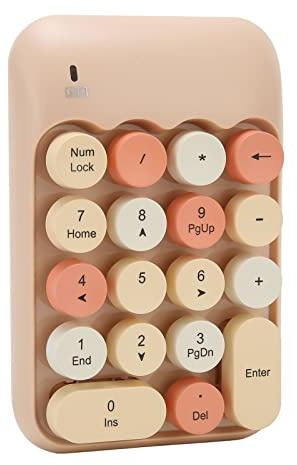 Fdit Tastiera Numerica Wireless, Tastierino Numerico Rotondo Multifunzionale da 2,4 GHz con Ricevitore USB per Win 11 per Win 7 per Win 8 per la Casa (Colore Misto tè al Latte)