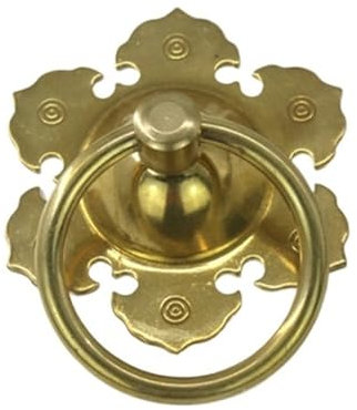 DUNSBY Türklopfer Messing Türklopfer, antiker Türknauf, runder Zugring, Heimdekoration, Holztür-Hardware Deko (Color : Base 10.7cm Brass)