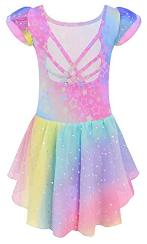 Arshiner Robe Tutu de Ballet pour Filles Vêtements de Ballet pour Enfantss Costume de Ballet en Coton Body de Danse Arc-en-Ciel avec Jupe Tutu en Mousseline de Soie 3-4 Ans