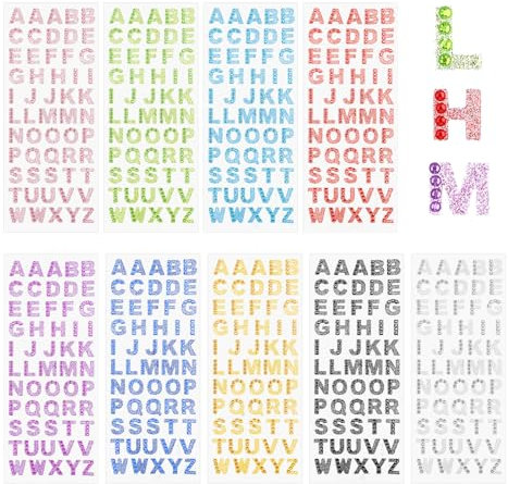 9 Blätter Strass Buchstaben Aufkleber Glitzer Buchstaben Sticker Bunt Alphabet Aufkleber Selbstklebende DIY Etiketten für Scrapbooking Kartenherstellung Kunsthandwerk