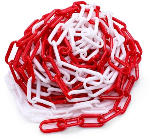 10M Absperrkette Rot Weiß Kunststoff Kette Rot Weiß Kunststoffkette | 6mm Stärke Absperrung Kette zum Absperren von Flächen, Gut Sichtbar, Stabil und Handlich