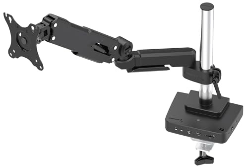 SABRENT Monitor Stand Riser with Thunderbolt 4 Multiport Hub Built in, Vesa Mount for Monitors up to 32, Gas-Lift Arm, USB Ports, HDMI and Display Port, Memory Card Reader, PC Accessories (DS-T4WA)
