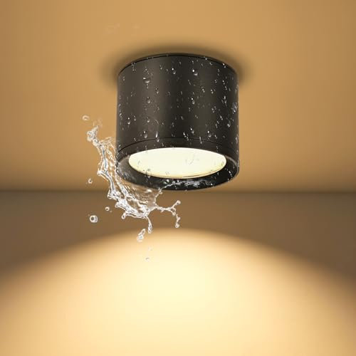 KYOTECH Faretti LED Soffitto IP44 - Ø84*65mm GX53 Faretto LED Interno - 6W 550LM 3000K Lampada da Soffitto - Alluminio Nero Spot per Bagno Soggiorno Cucina Corridoio