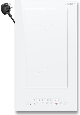 Jessier Plug in Induction Hob 2 Ring, 30cm Electric Hob Portable with Flexible Zone for BBQ, 2800W 13Amp Built-in Induction Cooker with 9 Power Levels,Timer,Child-safety Lock,220~240V, White