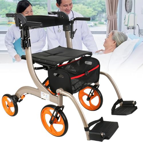 HAILMGAY 2 in 1 Rollator & Rollstuhl in Einem - Faltbarer Aluminium Rollator mit Fußstützen, Netztasche - Beige, für Erwachsene bis 150 kg, 36,7 cm Höhe