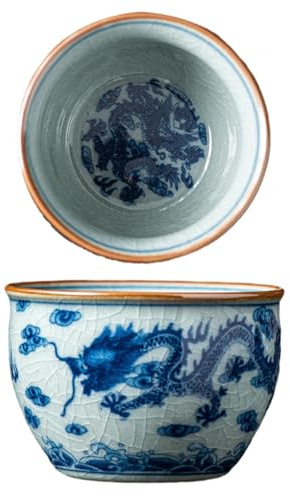 CAPIJIONG Taza de té antigua de arcilla antigua, para uso doméstico, cerámica azul y blanca, tanque de Feng Shui (130 ml)