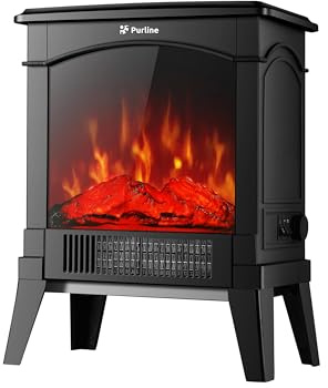 Purline CHE-100 Elektrokamin für den Boden, kompakt, 1500 W, Retro-Design, mit Füßen und gehärtetem Glas