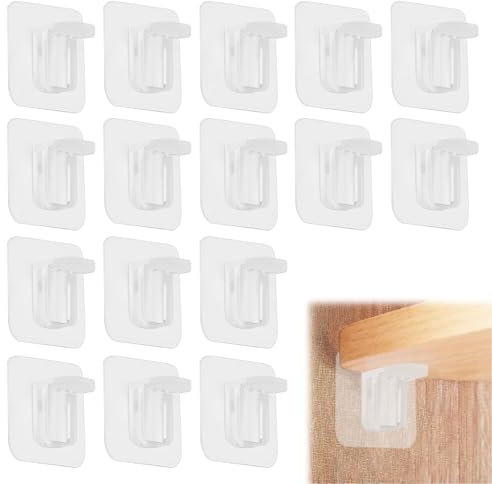 Shelf Support, Stick on Shelf Holder, Self-Adhesive Shelf Bracket, 16PCS L-Shaped Sticky Hooks, Shelf Brackets & Supports, Punch-Free Wardrobe Partition Holder, Shelf Pegs No Drill for Bathroom