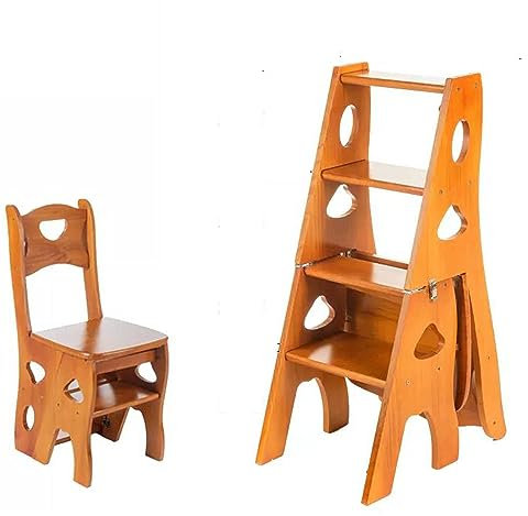Portable Folding Ladder 4 Tier Folding Step Ladder, Convertible Multi-Functional 3-in-1 Wood Ladder Chair, 330 lbs Capacity, Plant Stand Display Ladder and Storage Shelf for Library, Home Kitchen Ste