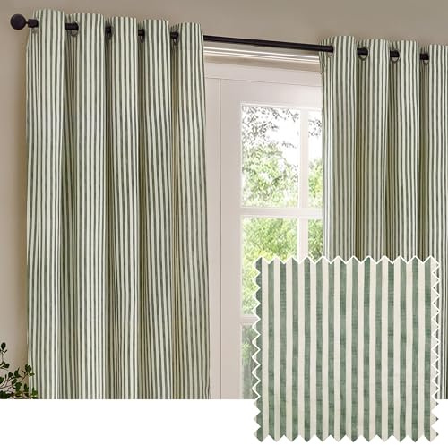 Yard Hebden randig bomull öljett gardin par – skog – 168 x 229 cm