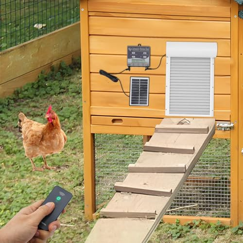 VonVVer Automatische Hühnerklappe Solar mit LCD Anzeige 24,5x37cm - Elektrische Hühnerklappe mit Fernbedienung & Timer Hühnertür Lichtsensor für Ihren Hühnerstall (Weiß)