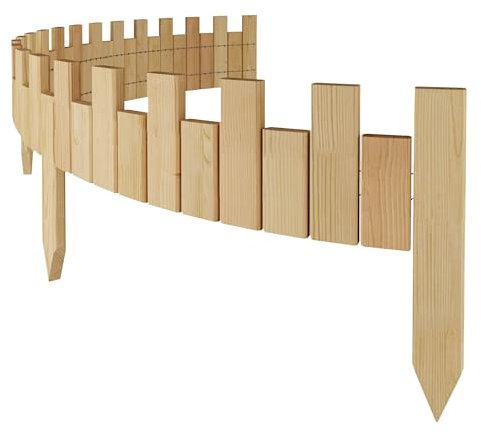 Floranica Beeteinfassung Rasenkante Holz 200 x 15 cm Natur Rollzaun Holzzaun imprägniert Flexible Rollborder Palisade Gartenzaun Umzäunung für Garten