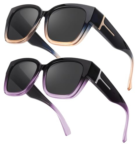 Myiaur 2 Pack Over Glasses Sunglasses for Women Polarised UV400 Protection | Oversized Frame Anti Glare Fit Over Sun Glasses, for Driving & Outdoor