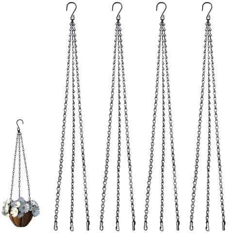 Lot de 4 chaînes de panier suspendues, chaînes de panier à suspendre très résistantes, chaînes de pot de fleurs pour suspendre des plantes avec 3 crochets à clip, chaîne de rechange en métal pour