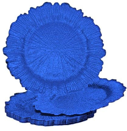 AG FASHION 13inch Plastic Charger Plate Christmas Tableware Wedding Plates Parties Events Table Decoration 33cm Round Plate 5 Colors (4, Blue)