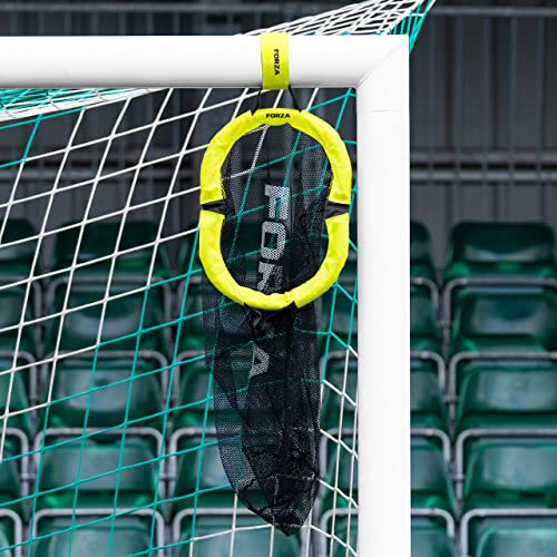 FORZA World's Smallest Football Target Net | 13 Diameter Polyester Mesh with Stainless Steel Weighted Rim and Hook & Loop Fastening | Stores Up to 3 Balls | Ideal for Precision Shooting Drills​
