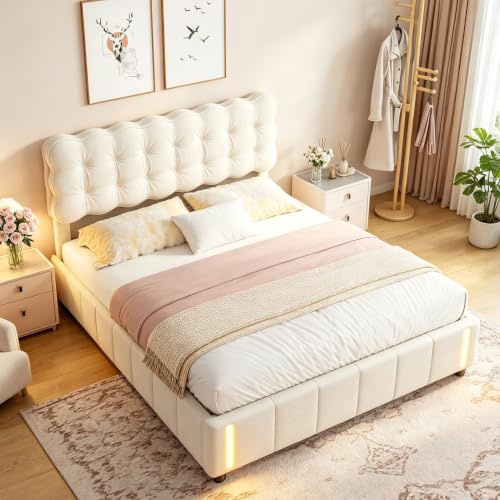DADEA Klädd dubbelsäng 140x200 med förvaring, dubbelsängar 140 x 200 med LED, stoppad dubbelsäng med sängbräda, ungdomssängar, 140 x 200 vuxensäng, sammet, utan madrass