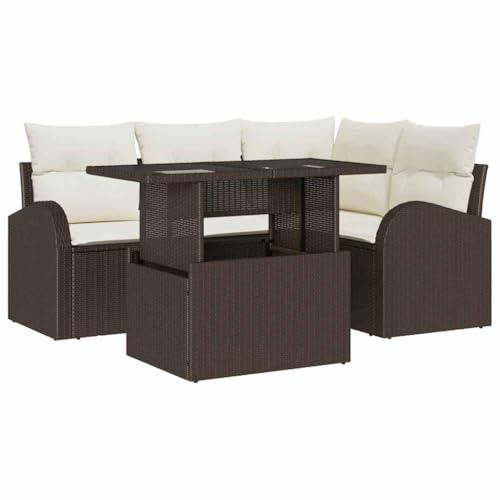 vidaXL Ensemble de canapé de Jardin 5 pcs Marron Poly rotin, Ensemble de Jardin, Meubles modulaires, canapé d'extérieur résistant pour terrasse, Rangement intégré, Anti-UV
