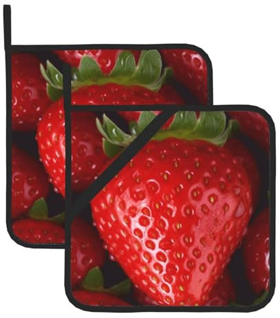 Lot de 2 maniques avec poche, résistants à la chaleur pour comptoirs, maniques de four rouges fraises pour cuisine, pâtisserie, dessous de plat de four de 20,3 cm
